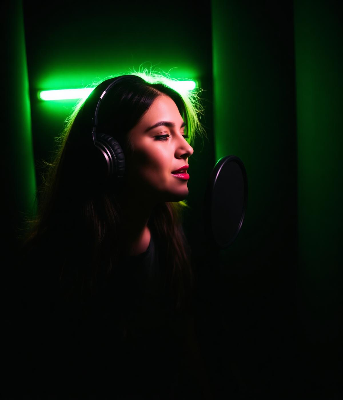 Artiste en session d'enregistrement dans la cabine voix